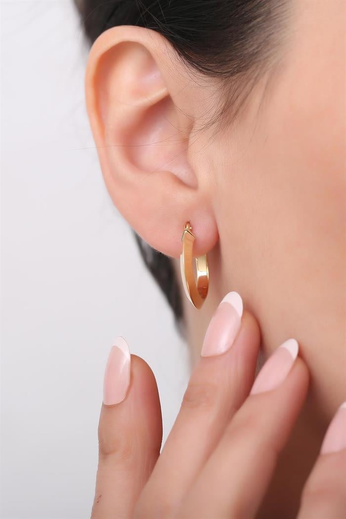 14 Ayar Altın Curved Halka  Küpe