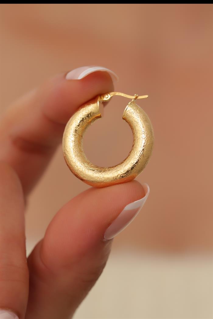 14K Solid Gold Textured Thick Hoop Earrings