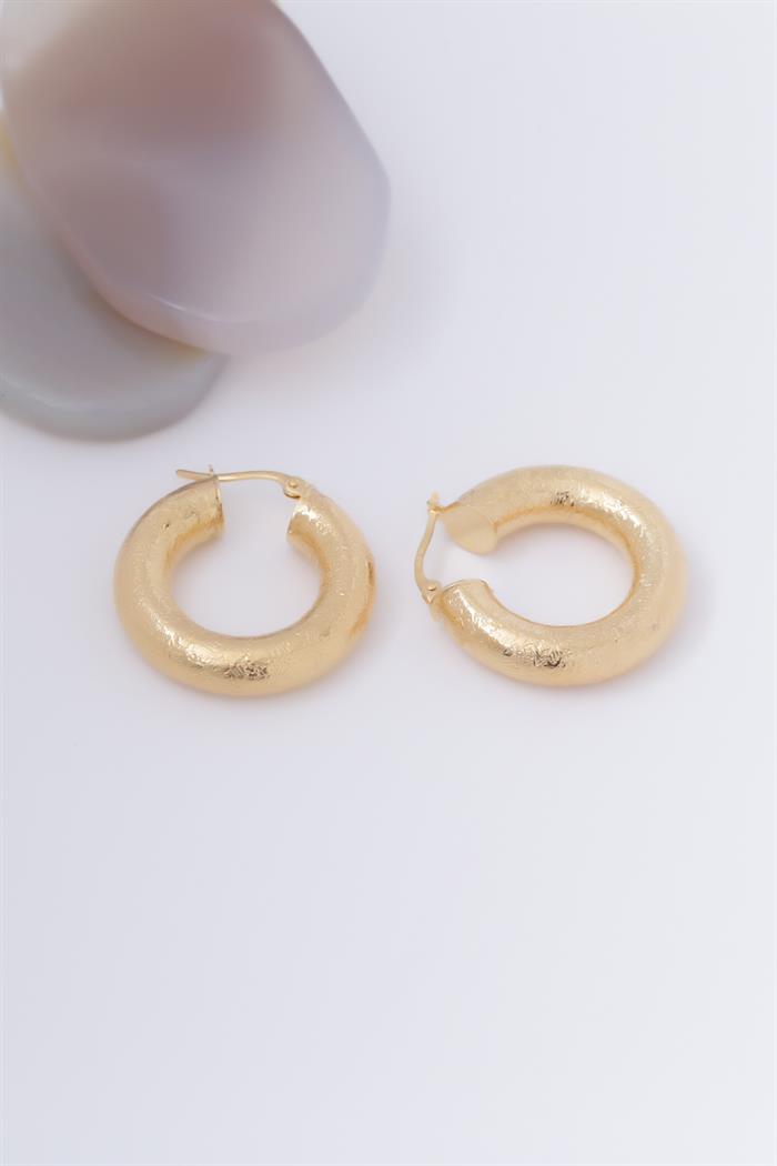 14K Solid Gold Textured Thick Hoop Earrings