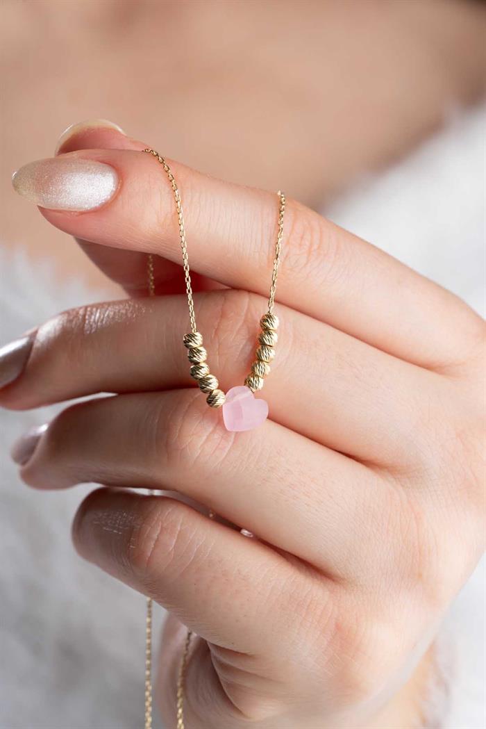 14 Ayar Altın Dorikalı Pembe Kalp Kolye
