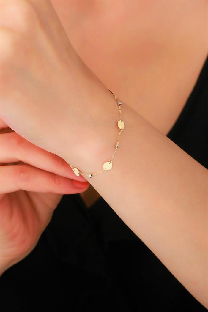 14K Solid Gold Dorica Round Sequin Bracelet