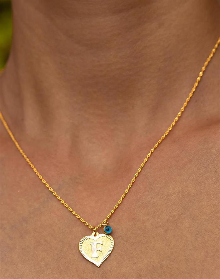 14K Solid Gold Nostalgic Heart Letter F Necklace