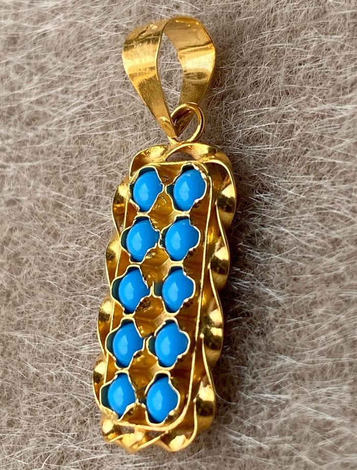 14K Solid Gold Turquoise Beaded Pendant