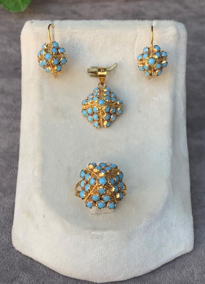 14 Ayar Altın Firuze Piramit Model Set