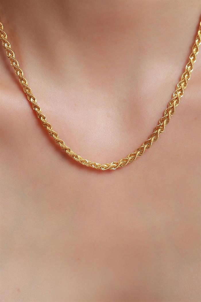 14K Solid Gold Sailor Lock Double Row Twist Necklace