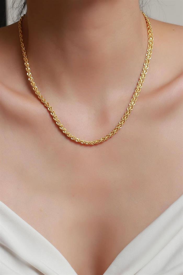 14K Solid Gold Sailor Lock Double Row Twist Necklace