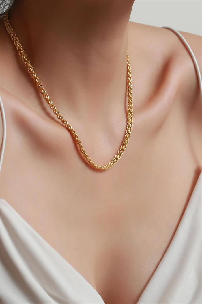 14K Solid Gold Sailor Lock Double Row Twist Necklace