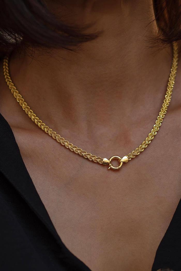 14K Solid Gold Sailor Lock Double Row Twist Necklace