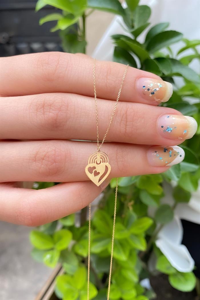 14K Solid Gold Rainbow Love Necklace