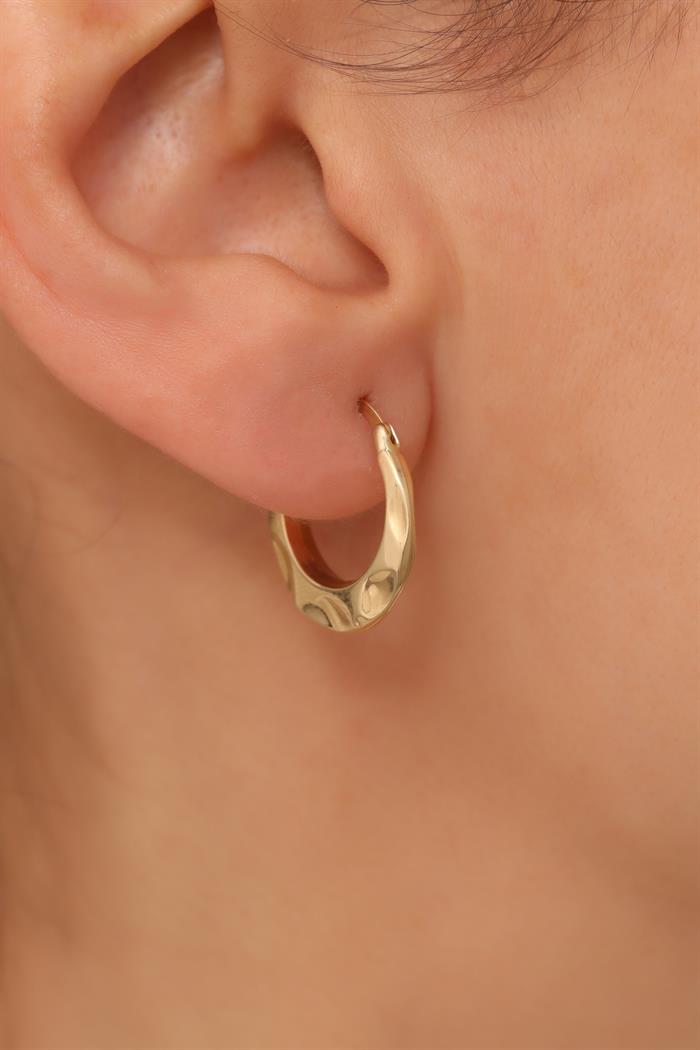 14K Solid Gold Embedded Crescent Hoop Earrings