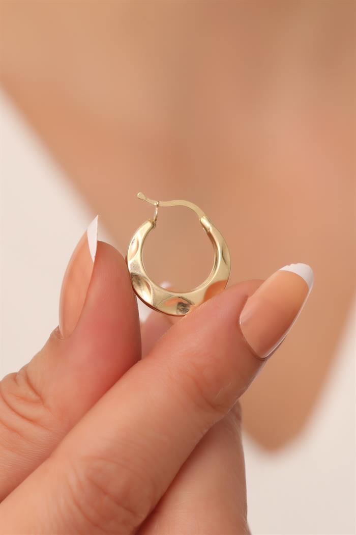 14K Solid Gold Embedded Crescent Hoop Earrings