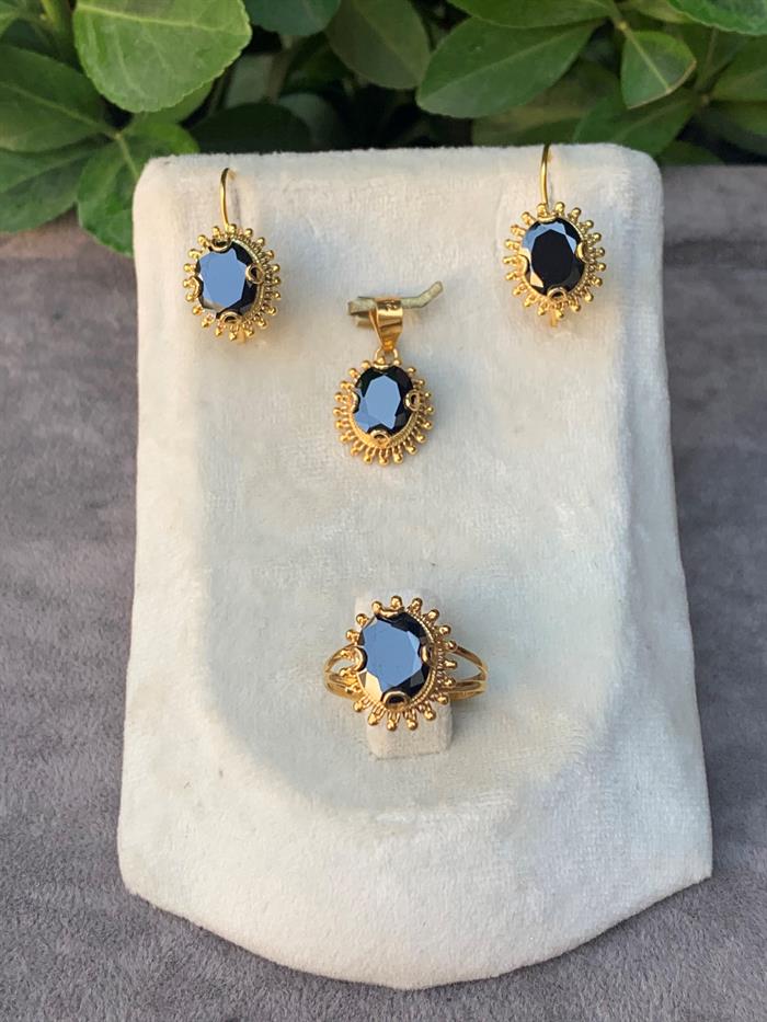 14K Solid Gold Sun Model Onyx Stone Set