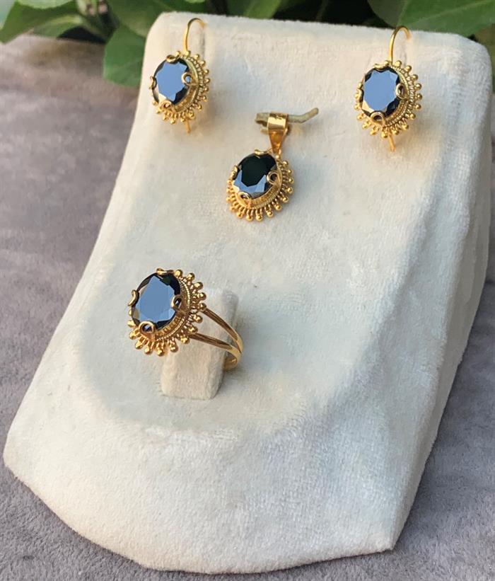 14K Solid Gold Sun Model Onyx Stone Set