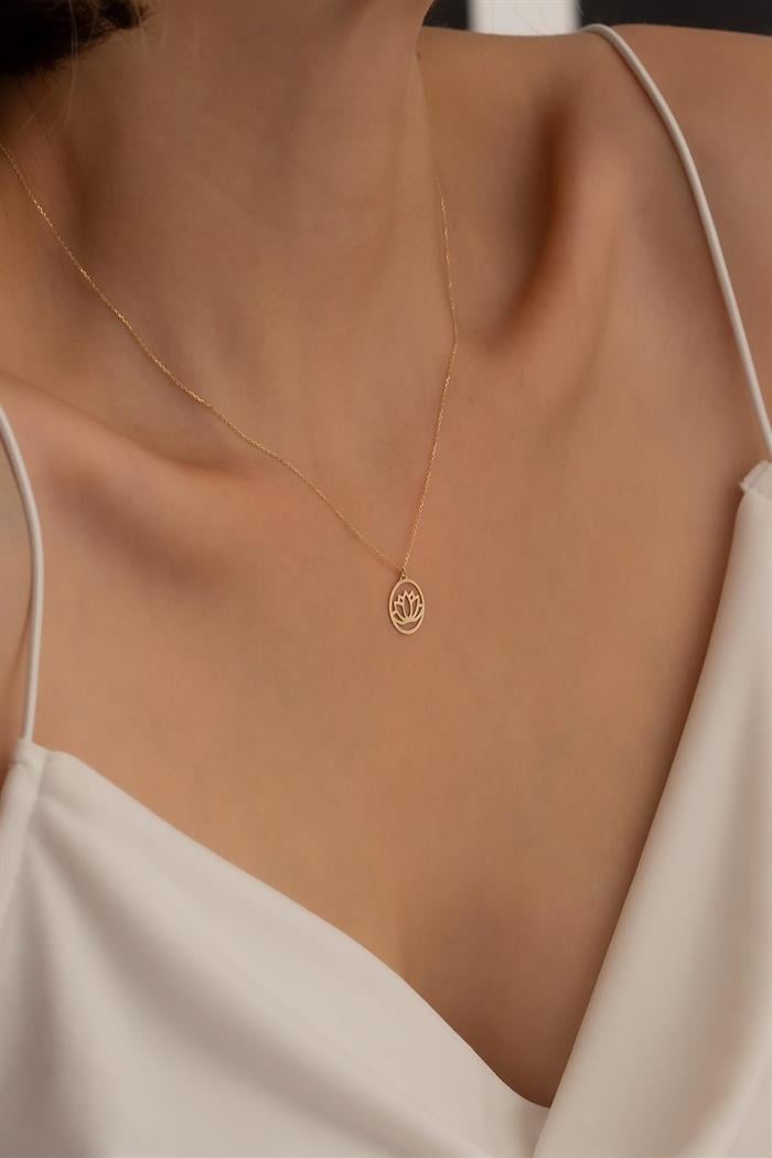 Lotus Necklace with 14K Solid Gold Ring