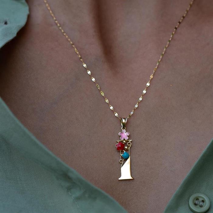14K Solid Gold Half Plate Floral Garden of Eden Letter Necklace