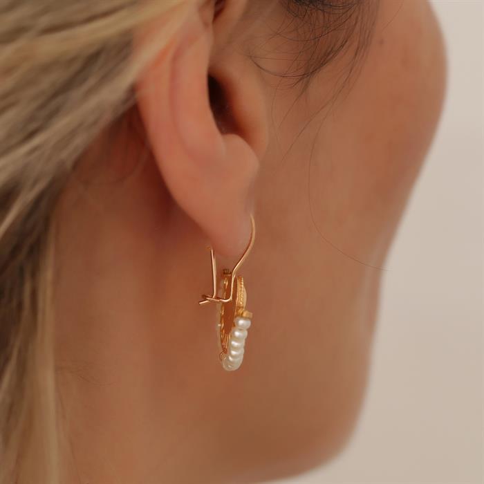 14K Solid Gold Pearl Fan Earrings
