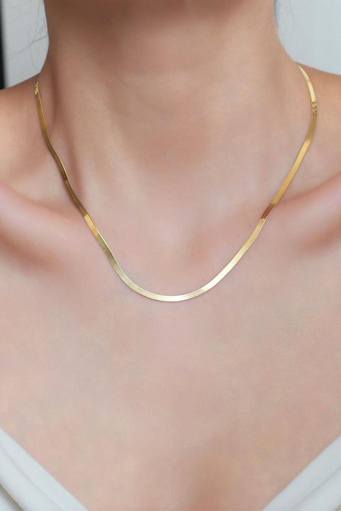  14K Solid Gold Italian Flat Crushed Belt Necklace