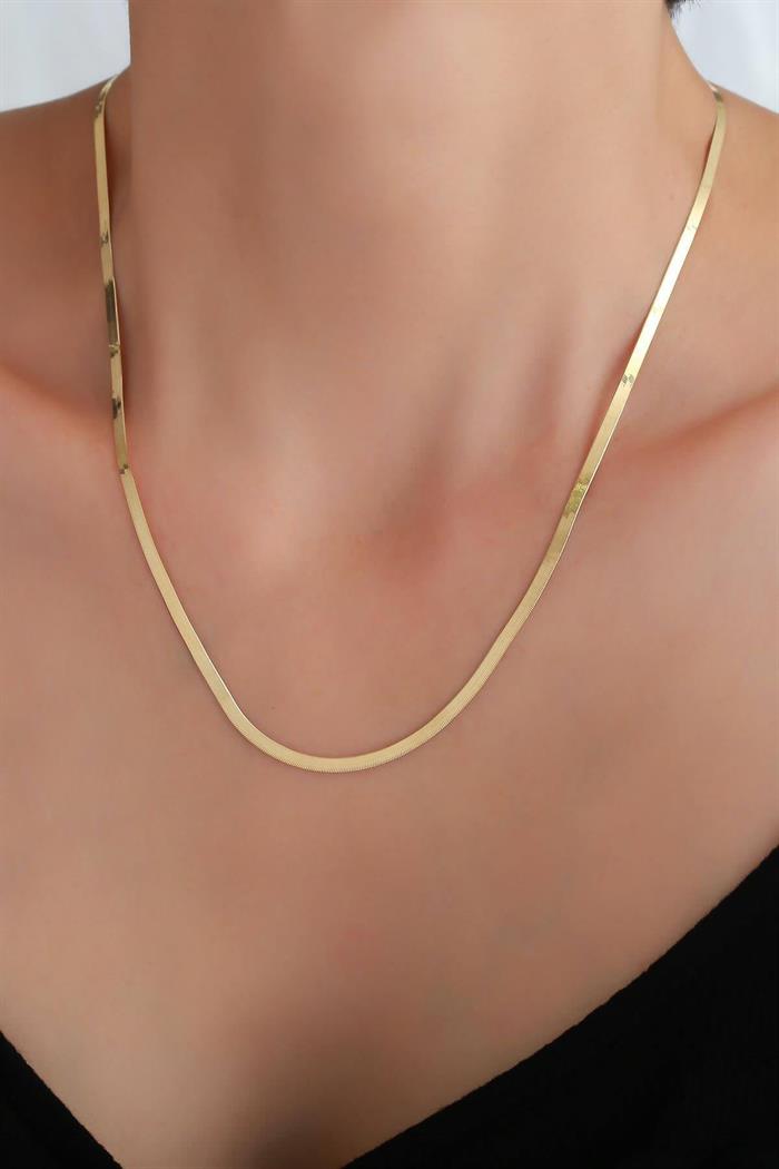  14K Solid Gold Italian Flat Crushed Belt Necklace