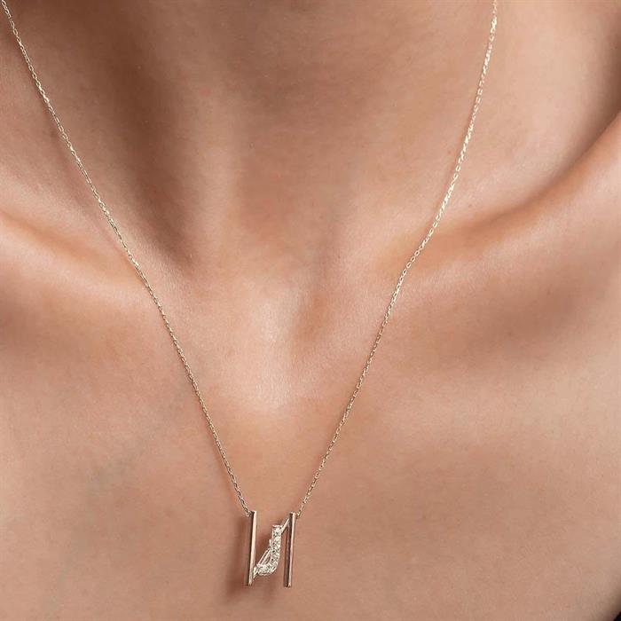 14K Solid Gold Stone Lamelle J Letter Necklace