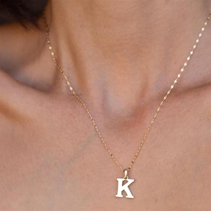 14K Solid Gold Plate K Letter Necklace