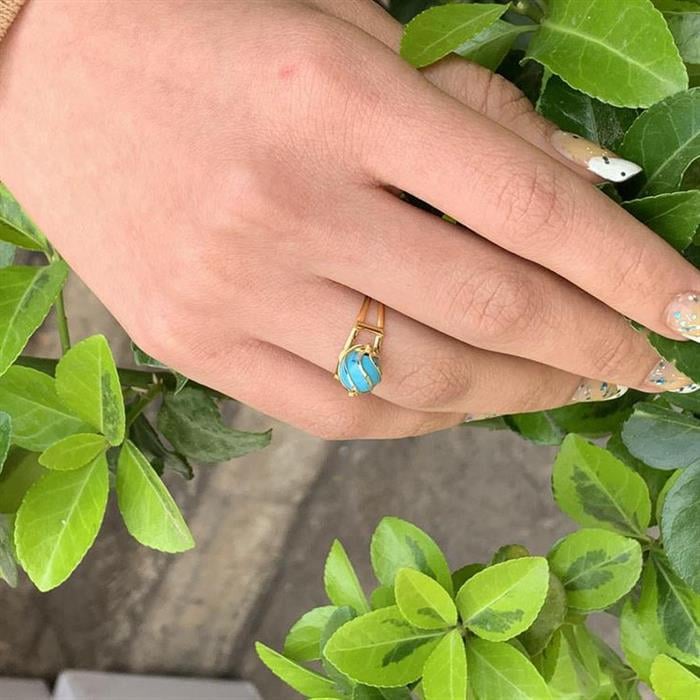 14K Solid Gold Caged Turquoise Ring