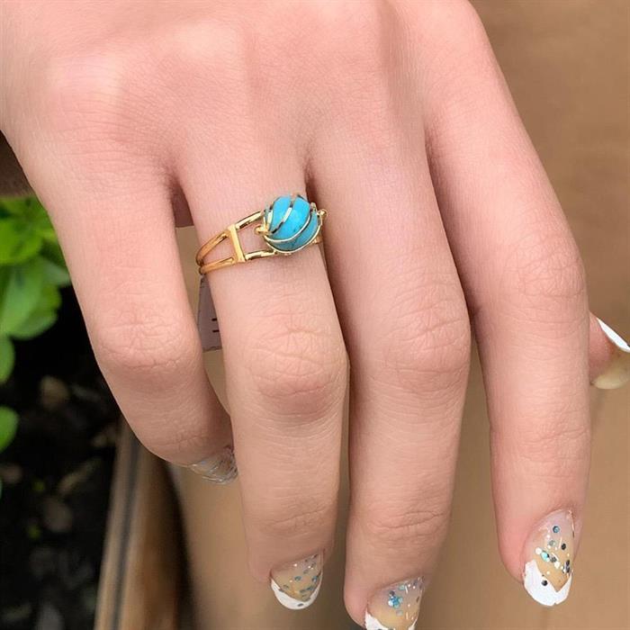 14K Solid Gold Caged Turquoise Ring