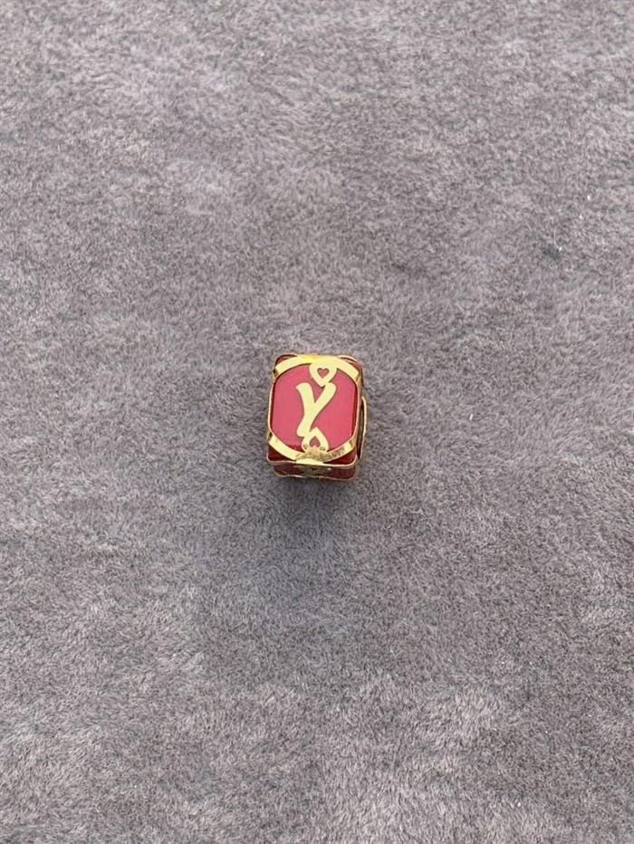 14K Solid Gold Caged Red Bead Y Letter Pendant