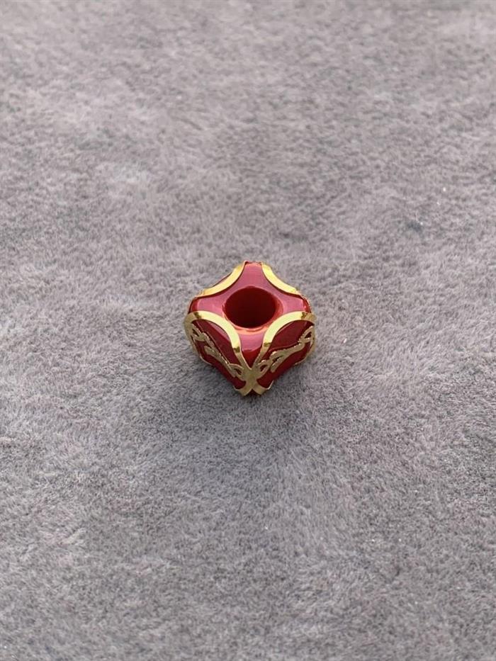 14K Solid Gold Caged Red Bead Y Letter Pendant