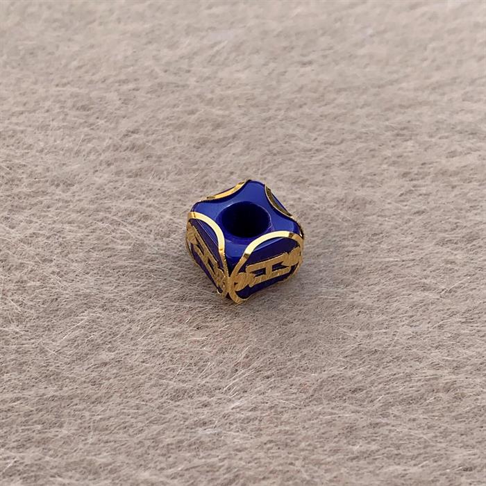 14K Solid Gold Caged Dark Blue Bead H Letter Pendant
