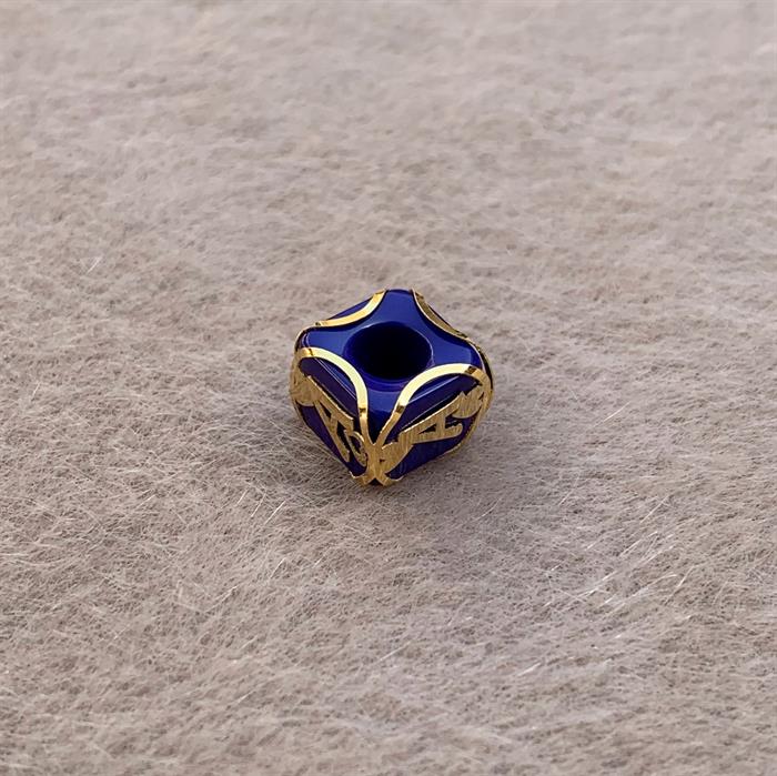 14K Solid Gold Caged Dark Blue Bead Letter A Pendant