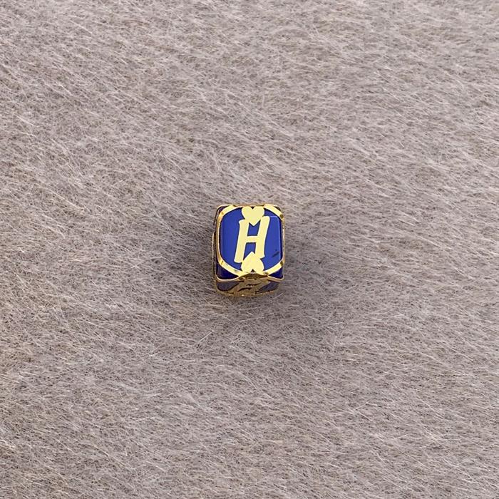 14K Solid Gold Caged Dark Blue Bead H Letter Pendant