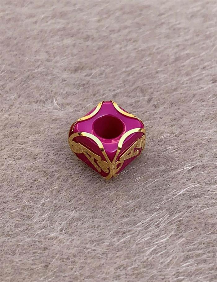 14 Ayar Altın Kafesli Pembe Boncuk A Harf Kolye Ucu