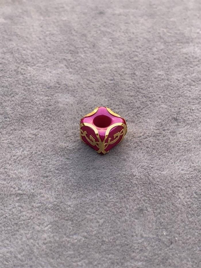 14K Solid Gold Caged Pink Bead Letter G Pendant