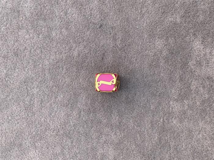 14K Solid Gold Caged Pink Bead Letter I Pendant
