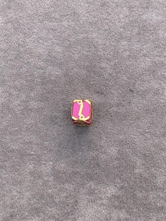 14K Solid Gold Caged Pink Bead I Letter Pendant