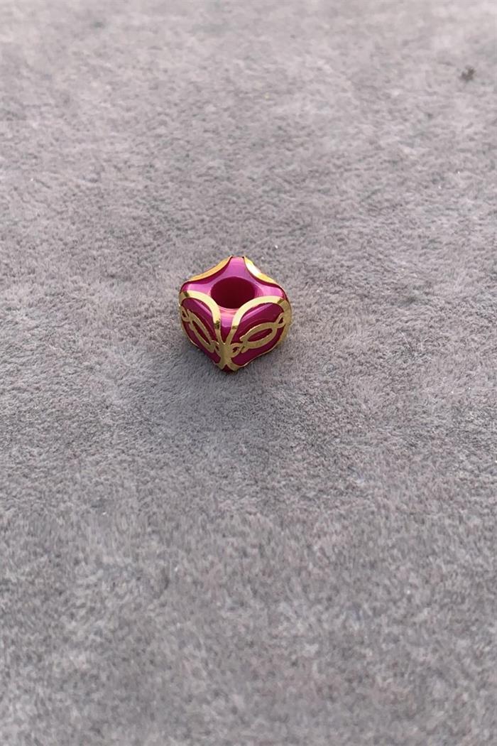 14K Solid Gold Caged Pink Bead O Letter Pendant