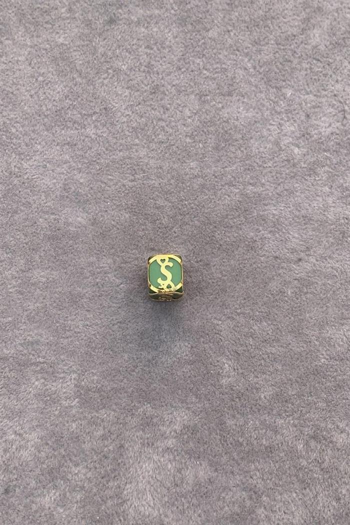 14K Solid Gold Caged Green Bead S Letter Pendant