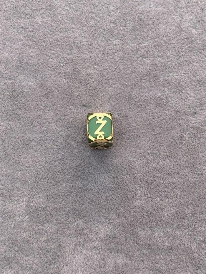 14K Solid Gold Caged Green Bead Z Letter Pendant