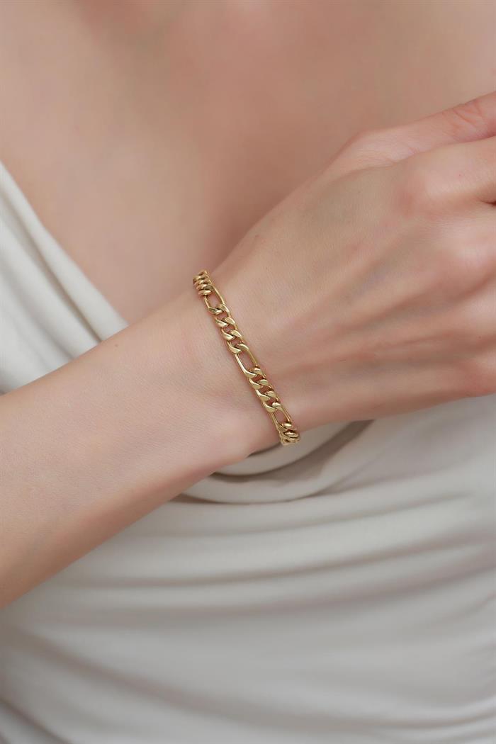 14K Solid Gold Thick Figaro Unisex Chain Bracelet