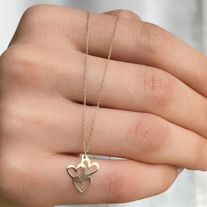 14K Solid Gold Hearts Circle Necklace