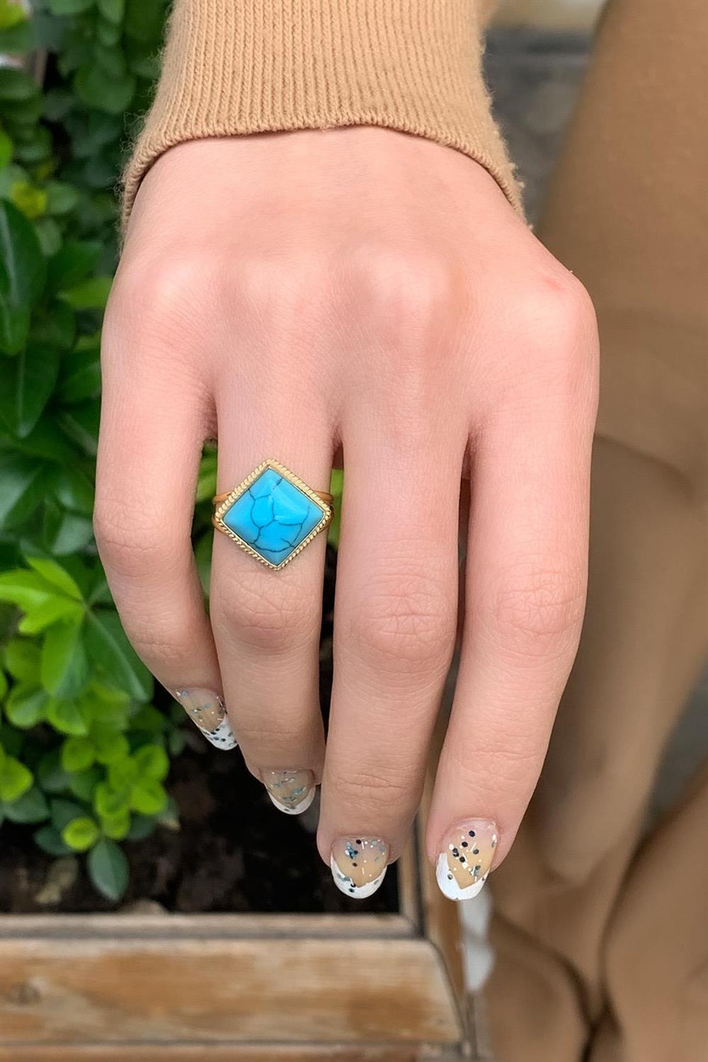 Buy Genuine Turquoise Ring Gold Real Turquoise Ring Handmade Fine Jewelry  Natural Vintage Style Ring Square Blue Raw Stone Ring Christmas Gift Online  in India - Etsy