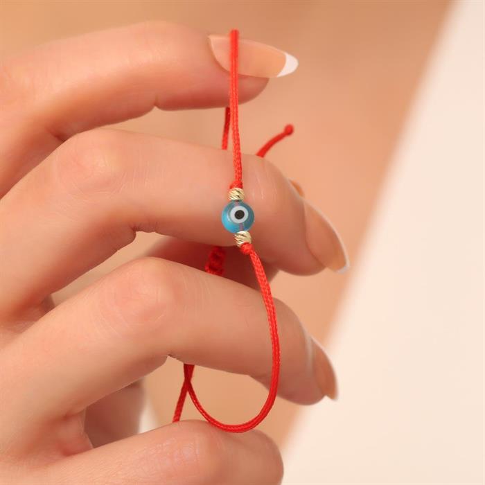14K Gold Red String Eyed Dorica Bracelet