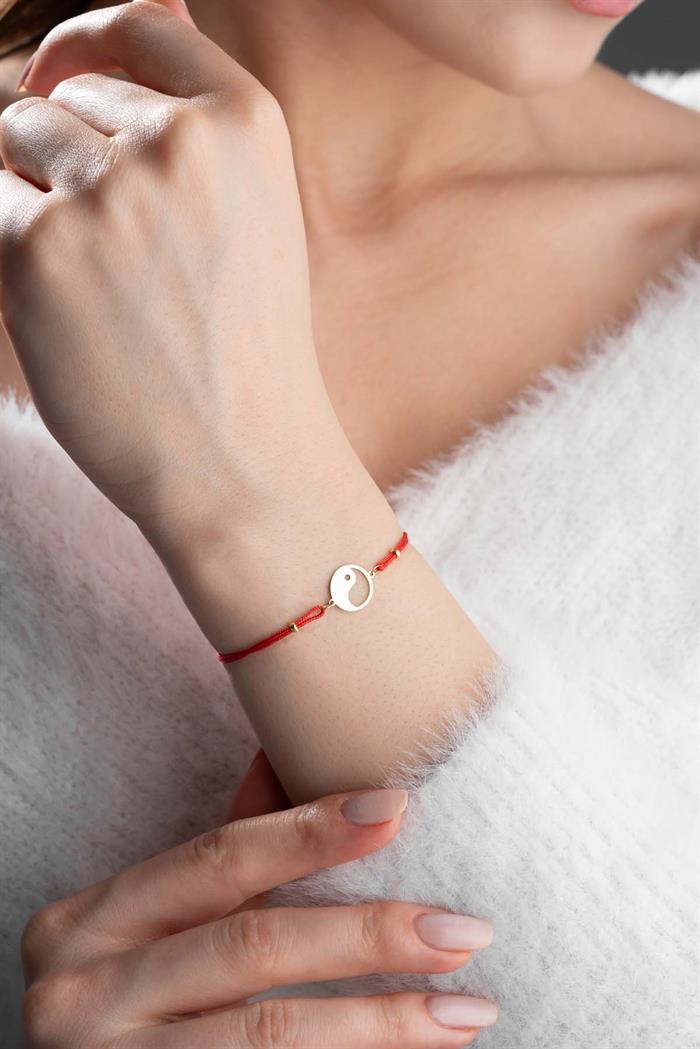 14 Ayar Altın Kırmızı İpli Ying Yang Bileklik