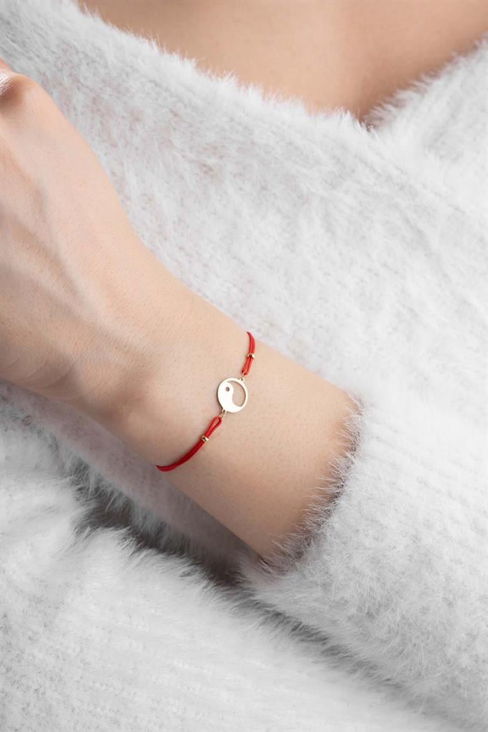 14 Ayar Altın Kırmızı İpli Ying Yang Bileklik