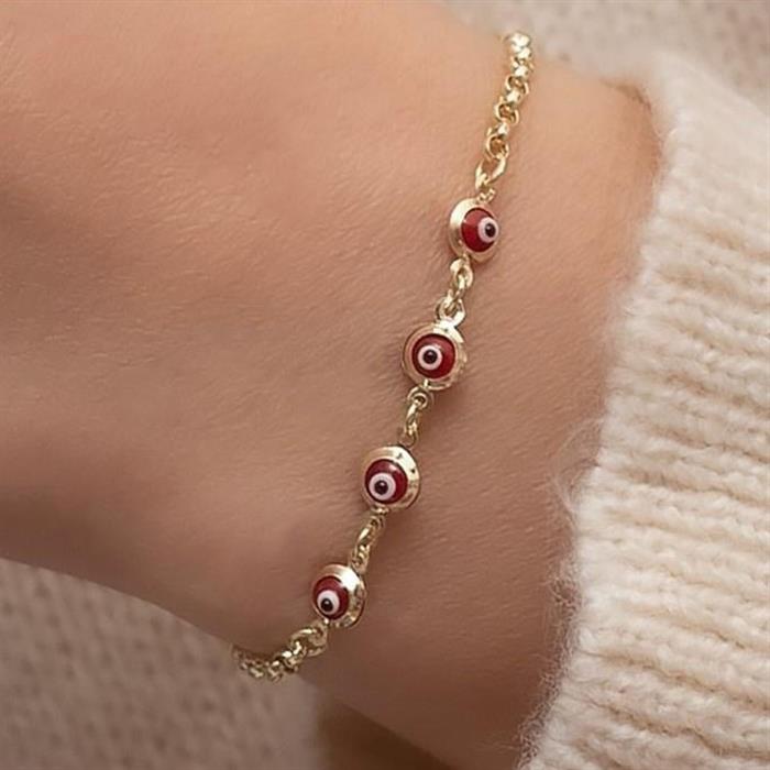 14 Ayar Altın Kırmızı Mineli Çocuk Bileklik