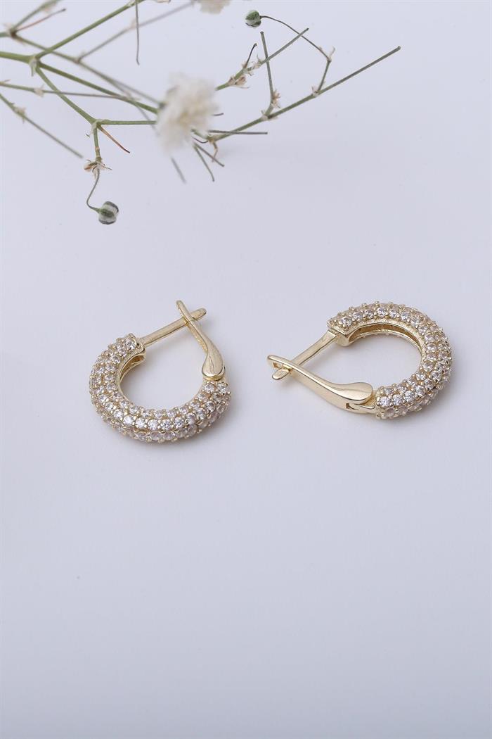 14K Solid Gold Small Size Stone Row Hoop Earrings