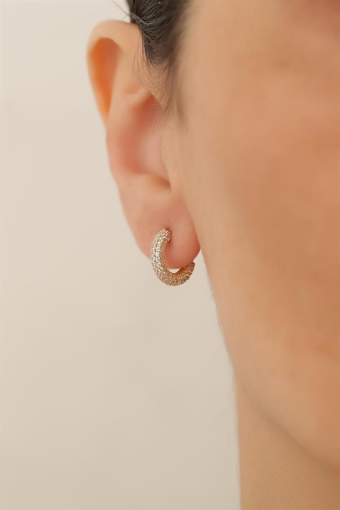 14K Solid Gold Small Size Stone Row Hoop Earrings