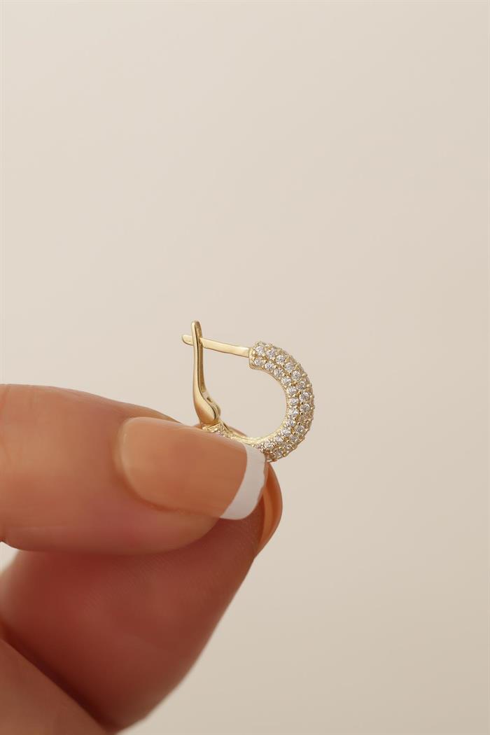 14K Solid Gold Small Size Stone Row Hoop Earrings