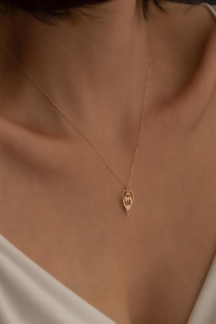 14K Solid Gold Love Bow Heart Necklace