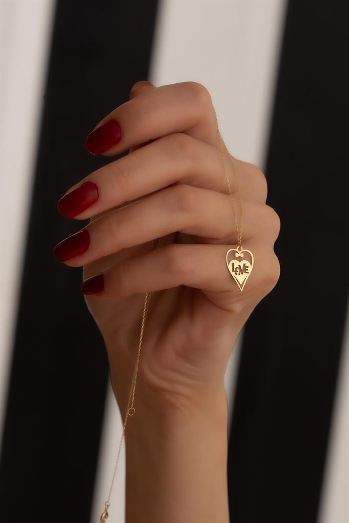 14K Solid Gold Love Bow Heart Necklace